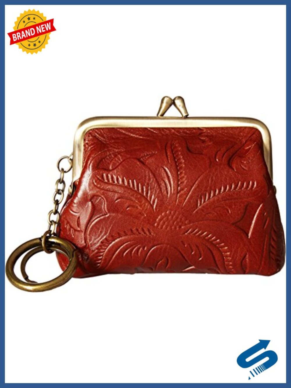 Full-Grain Leather Kiss-Lock Coin Purse with Key Ring